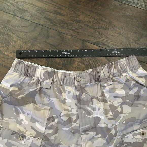 AFTCO Tactical Grey Camo Tech Active Angler Fishing Swim Cargo Shorts Size 38 - Picture 5 of 8